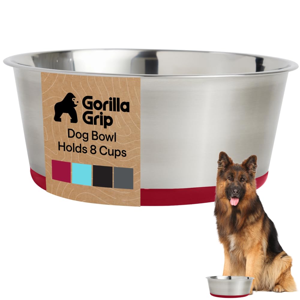 GORILLA GRIP Dog Bowls, Food Grade Stainless Steel, Set of 2, 4 Cup, Black