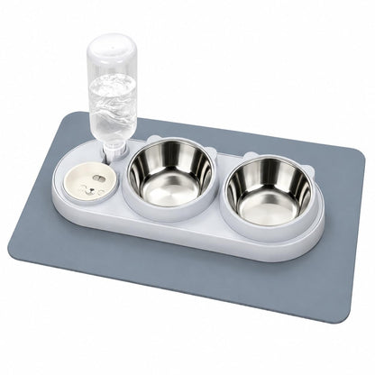 Marchul 3 in 1 Cat Bowl, Cat Food and Water Bowl Set with Water Dispenser and Stainless Steel Bowls, 15° Tilted Pet Raised Three Bowls for Indoor Cats, Small or Medium Sized Dogs