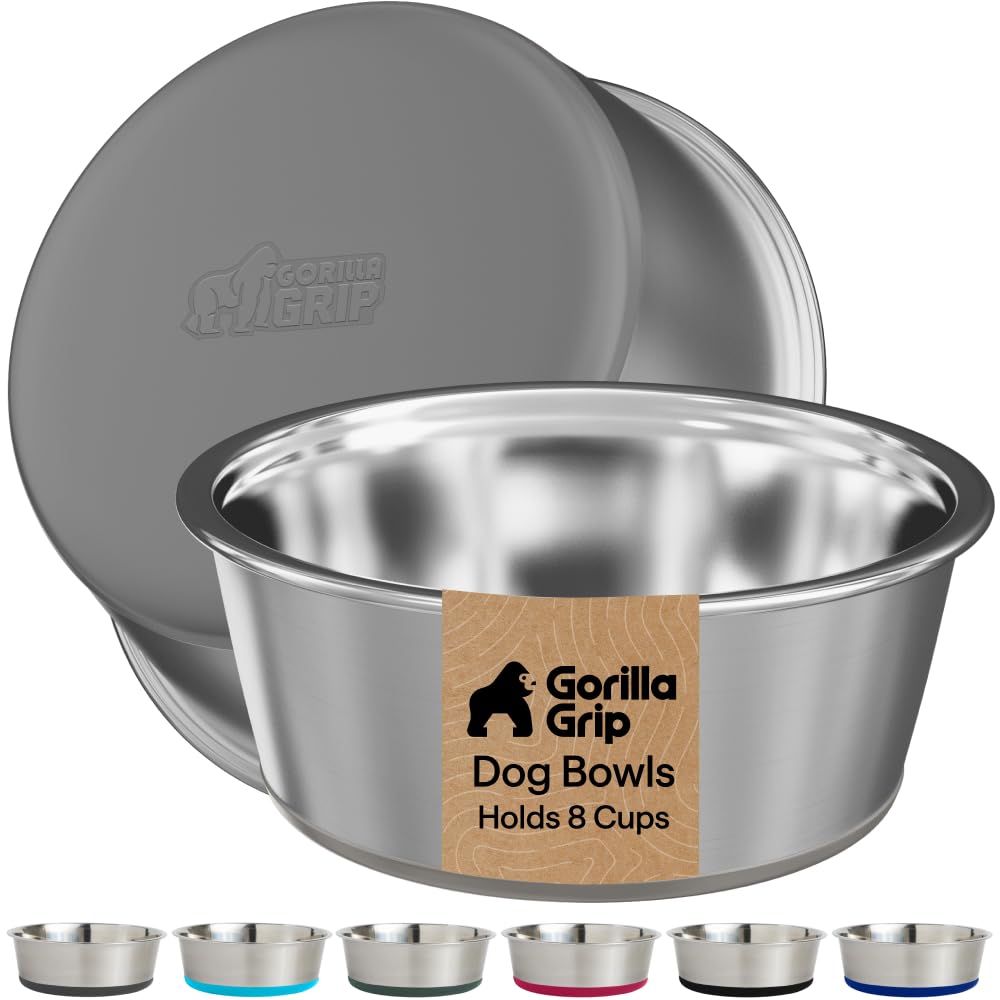 GORILLA GRIP Dog Bowls, Food Grade Stainless Steel, Set of 2, 4 Cup, Black