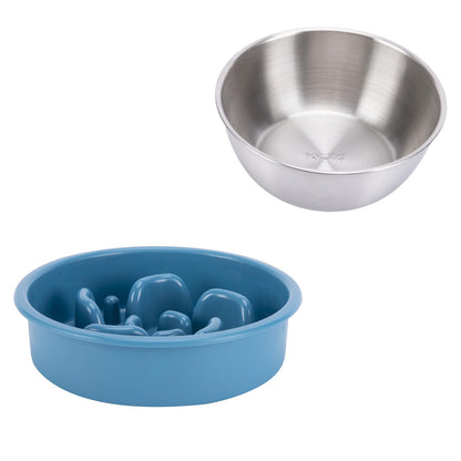 MateeyLife Dog Food and Water Bowl Set 3 in 1, Slow Feeder Dog Bowls & Stainless Steel Water Bowl with Non-Spill Silicone Mat, Cat and Puppy Bowls Pet Dishes for Small Medium Large Breed Anti-Choking