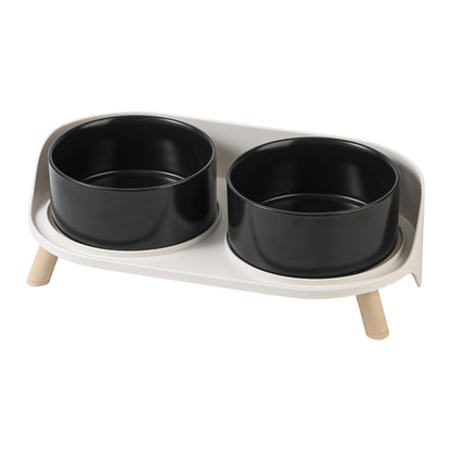 Elevated Ceramic Dog Bowl Set - Double Dog Feeding Bowls with Stand Splash Proof - Raised Dishes for Food and Water - Ideal for Small to Medium Dogs - 2 x 720 ml - 11.3 oz - White