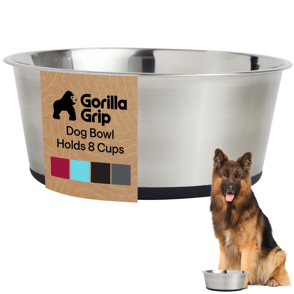 GORILLA GRIP Dog Bowls, Food Grade Stainless Steel, Set of 2, 4 Cup, Black
