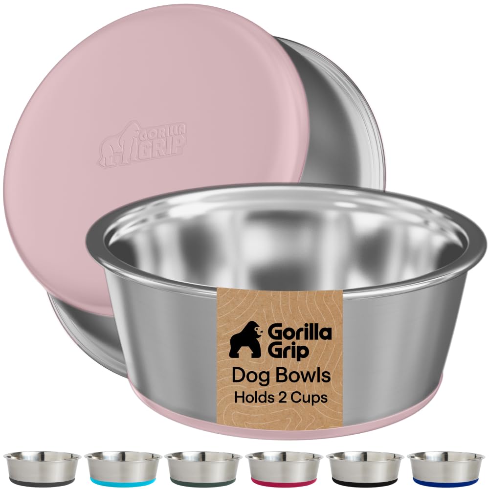 GORILLA GRIP Dog Bowls, Food Grade Stainless Steel, Set of 2, 4 Cup, Black