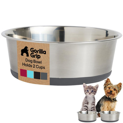 GORILLA GRIP Dog Bowls, Food Grade Stainless Steel, Set of 2, 4 Cup, Black