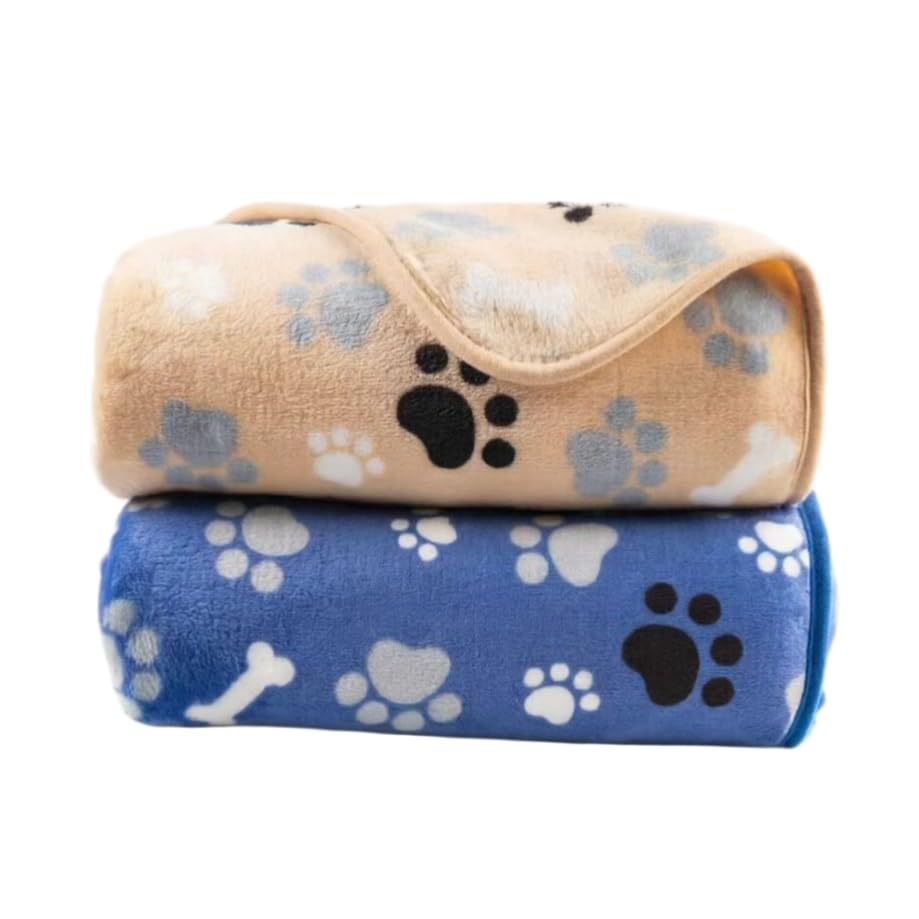 Dog Blanket 2 Pack Soft Flannel Pet Blanket for Dogs & Cats, Cozy Puppy Blanket for Couch Bed Crate, Washable Paw Print Throw 40 * 30 Inch Grey&Brown