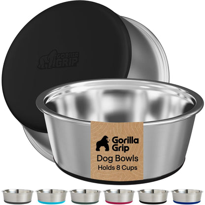 GORILLA GRIP Dog Bowls, Food Grade Stainless Steel, Set of 2, 4 Cup, Black