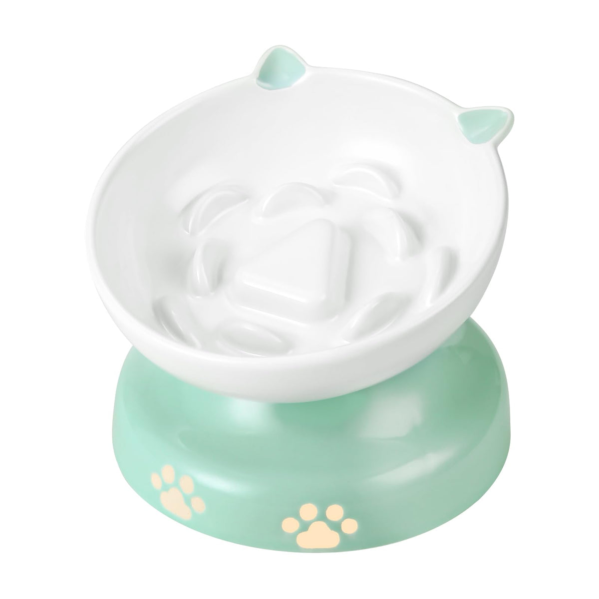 Y YHY Ceramic Cat Slow Feeder, Elevated Dog Food Bowl Tilted Design, Slow Feeder Bowl no Black Chin, Cat Shape for Dry and Wet Food