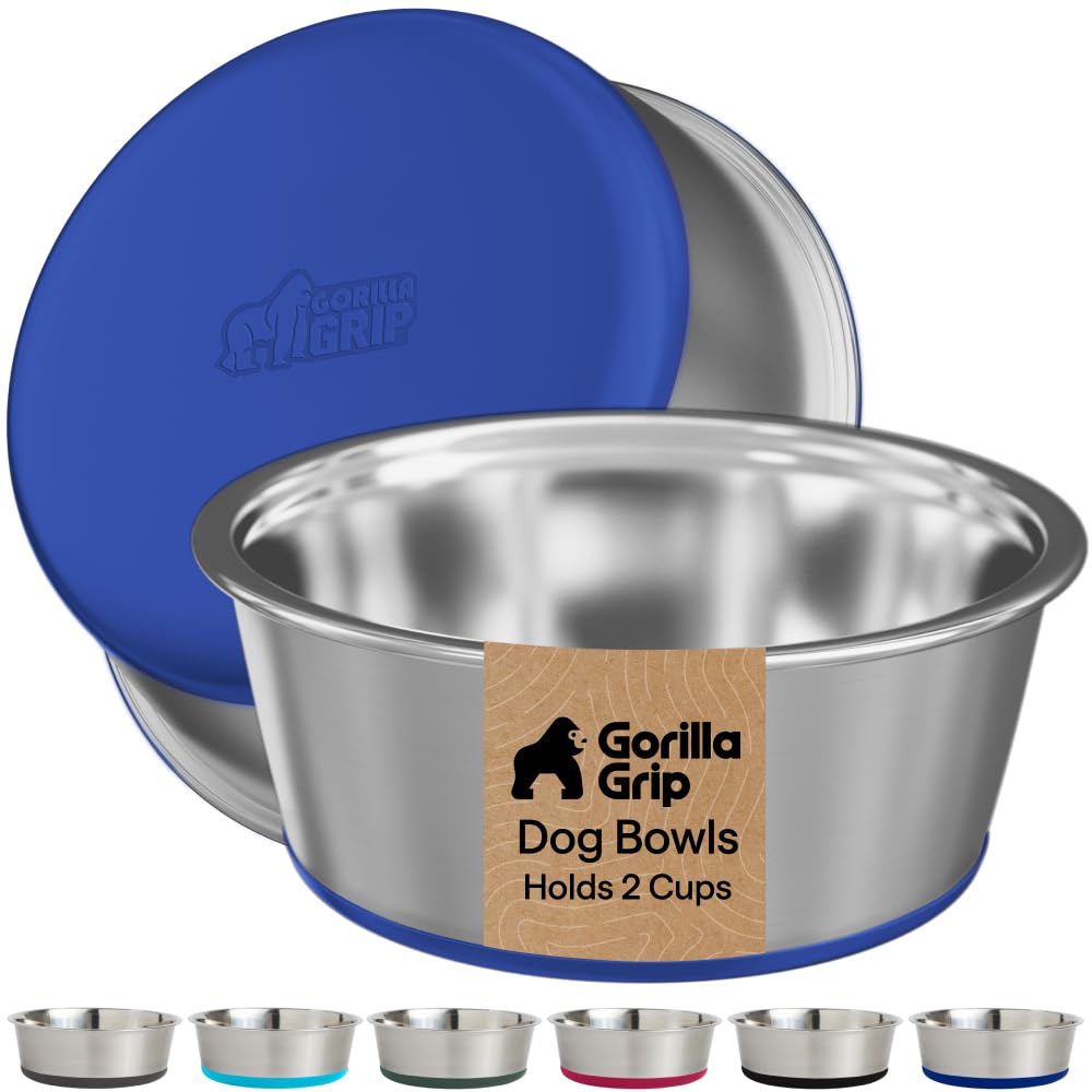 GORILLA GRIP Dog Bowls, Food Grade Stainless Steel, Set of 2, 2 Cup, Black