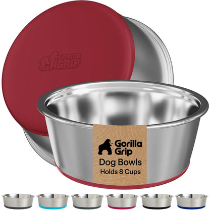 GORILLA GRIP Dog Bowls, Food Grade Stainless Steel, Set of 2, 4 Cup, Black