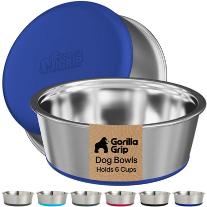 GORILLA GRIP Dog Bowls, Food Grade Stainless Steel, Set of 2, 4 Cup, Black