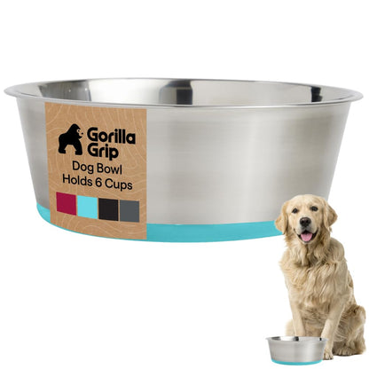 GORILLA GRIP Dog Bowls, Food Grade Stainless Steel, Set of 2, 4 Cup, Black