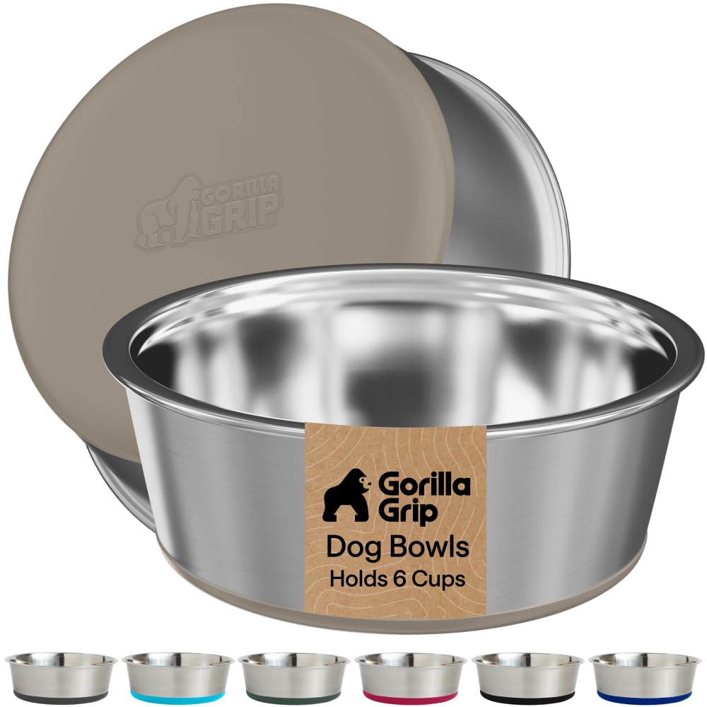 GORILLA GRIP Dog Bowls, Food Grade Stainless Steel, Set of 2, 4 Cup, Black