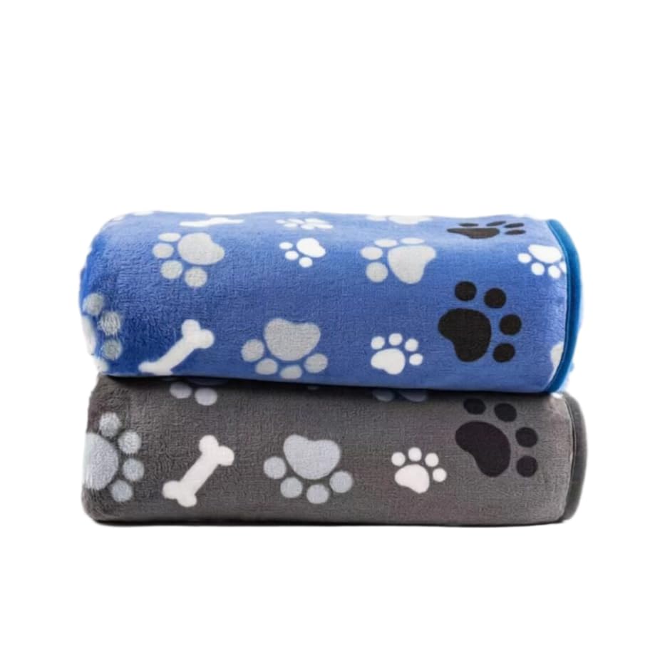 Dog Blanket 2 Pack Soft Flannel Pet Blanket for Dogs & Cats, Cozy Puppy Blanket for Couch Bed Crate, Washable Paw Print Throw 40 * 30 Inch Grey&Brown