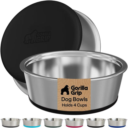 GORILLA GRIP Dog Bowls, Food Grade Stainless Steel, Set of 2, 4 Cup, Black