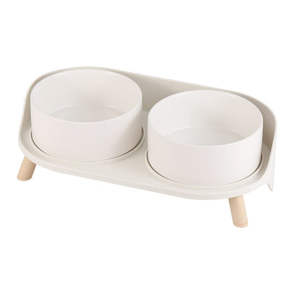 Elevated Ceramic Dog Bowl Set - Double Dog Feeding Bowls with Stand Splash Proof - Raised Dishes for Food and Water - Ideal for Small to Medium Dogs - 2 x 720 ml - 11.3 oz - White
