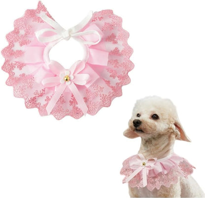 GLOGLOW Princess Style Lace Small Dog Bandana Collar with Bow Flower,Pink