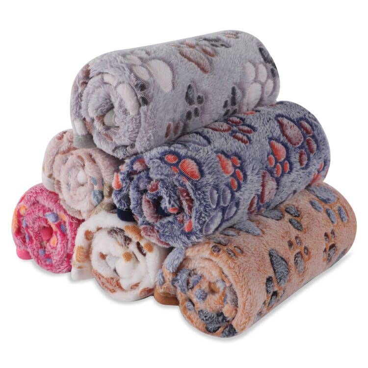 BVAGSS 6 Pack Small Dog Blanket, Super Soft Warm Pet Cover Blankets, Paw Print Puppy Fleece Flannel Blanket for Small Medium Dogs and Cats MW003