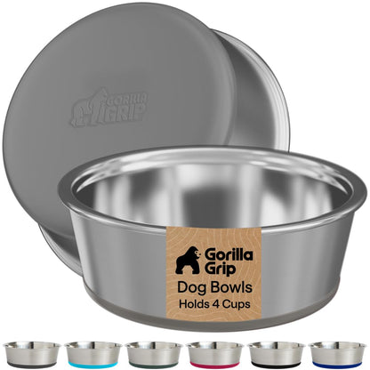 GORILLA GRIP Dog Bowls, Food Grade Stainless Steel, Set of 2, 4 Cup, Black