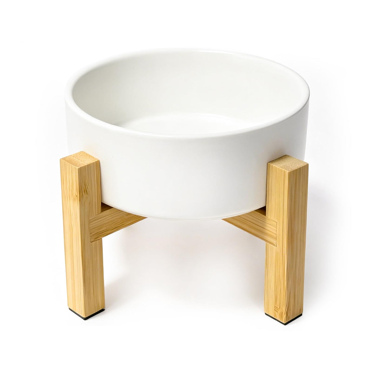 Cat Water Bowl - Elevated Cat Bowls | Ceramic Raised Cat Bowl with Adjustable Bamboo Stand | Anti Vomiting Cat Food Bowl for Indoor Cats, Kittens & Small Dogs | Dishwasher Safe | 5.1" Cat Dish| White