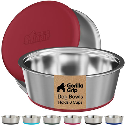 GORILLA GRIP Dog Bowls, Food Grade Stainless Steel, Set of 2, 4 Cup, Black
