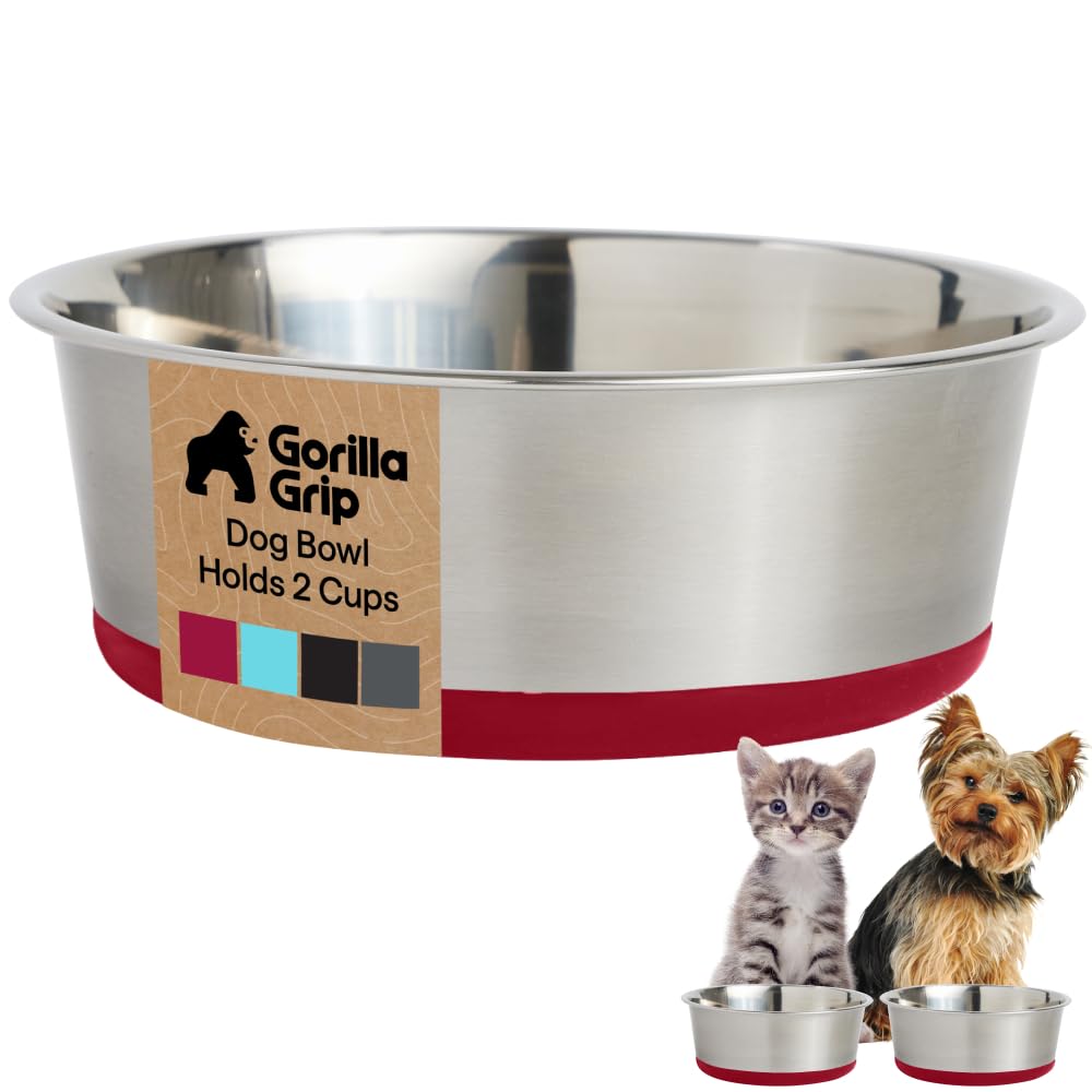 GORILLA GRIP Dog Bowls, Food Grade Stainless Steel, Set of 2, 2 Cup, Black