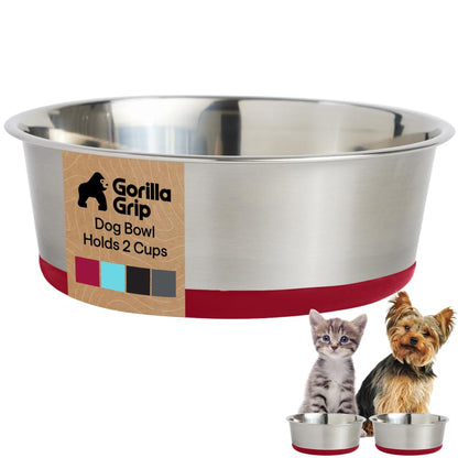 GORILLA GRIP Dog Bowls, Food Grade Stainless Steel, Set of 2, 2 Cup, Black