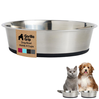 GORILLA GRIP Dog Bowls, Food Grade Stainless Steel, Set of 2, 2 Cup, Black
