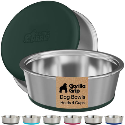 GORILLA GRIP Dog Bowls, Food Grade Stainless Steel, Set of 2, 4 Cup, Black