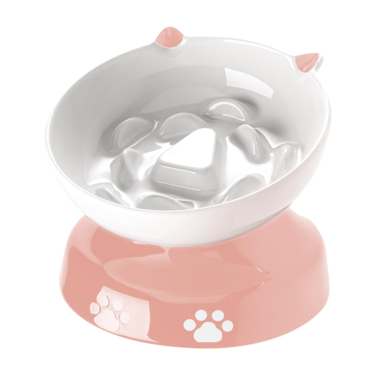 Y YHY Ceramic Cat Slow Feeder, Elevated Dog Food Bowl Tilted Design, Slow Feeder Bowl no Black Chin, Cat Shape for Dry and Wet Food
