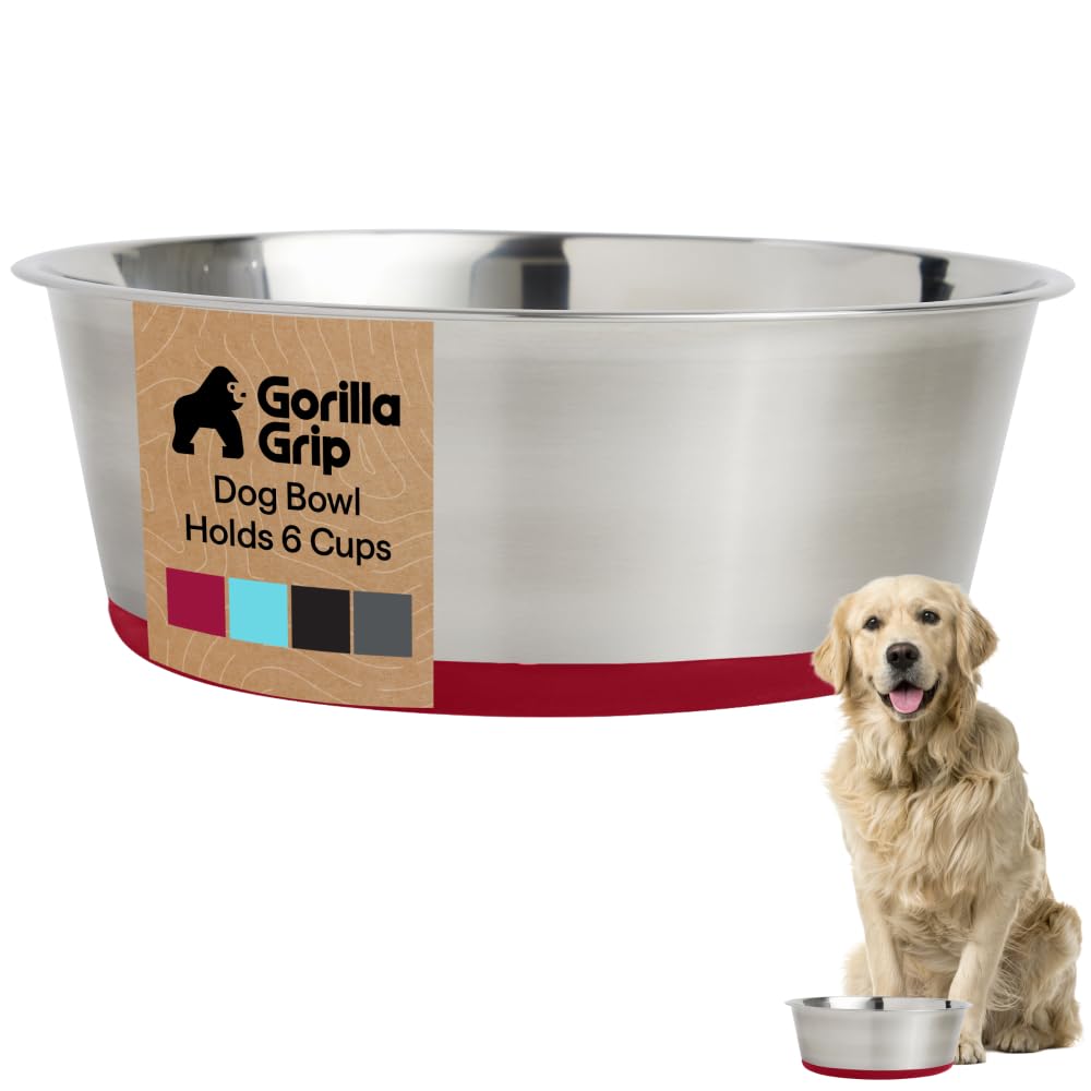 GORILLA GRIP Dog Bowls, Food Grade Stainless Steel, Set of 2, 4 Cup, Black