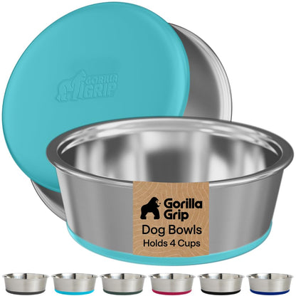 GORILLA GRIP Dog Bowls, Food Grade Stainless Steel, Set of 2, 2 Cup, Black