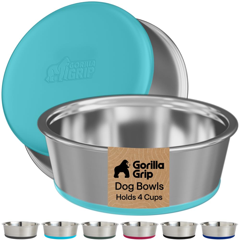 GORILLA GRIP Dog Bowls, Food Grade Stainless Steel, Set of 2, 4 Cup, Black