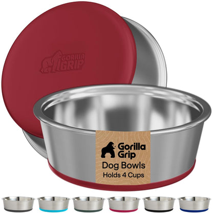 GORILLA GRIP Dog Bowls, Food Grade Stainless Steel, Set of 2, 2 Cup, Black
