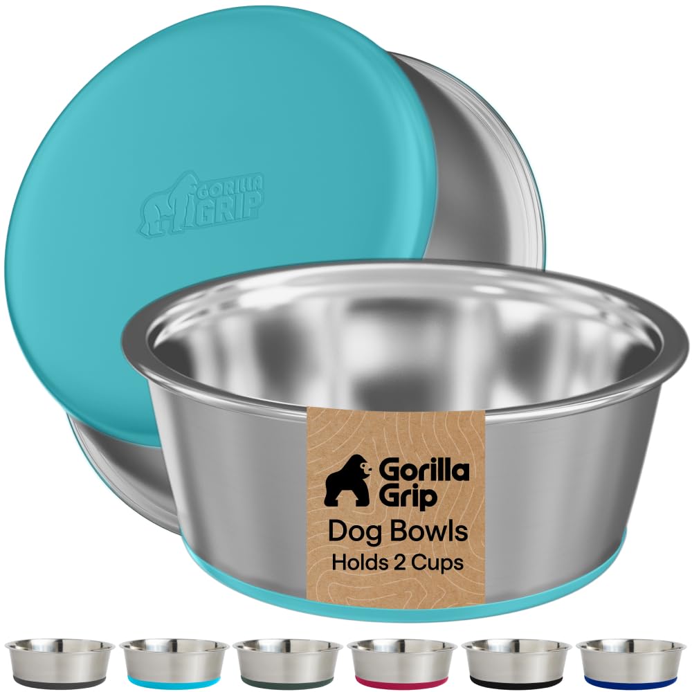GORILLA GRIP Dog Bowls, Food Grade Stainless Steel, Set of 2, 4 Cup, Black