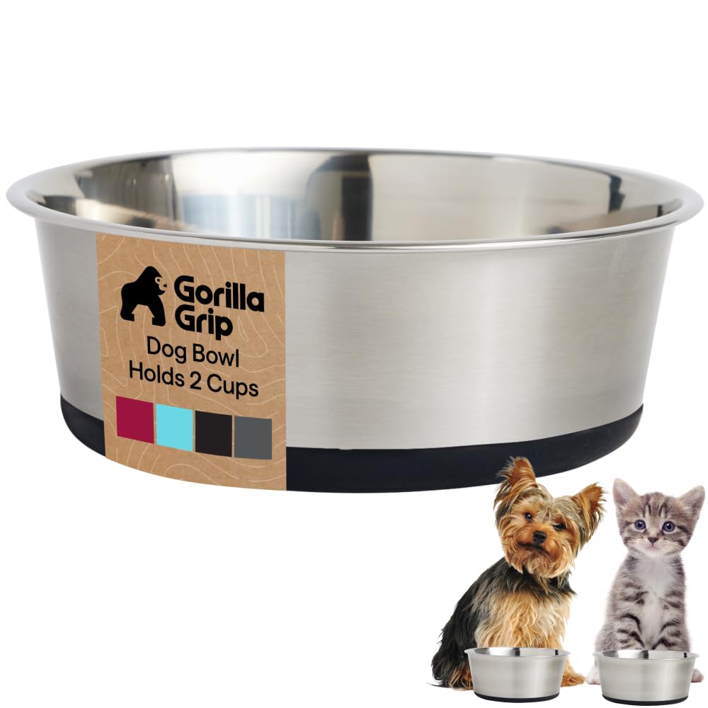 GORILLA GRIP Dog Bowls, Food Grade Stainless Steel, Set of 2, 2 Cup, Black