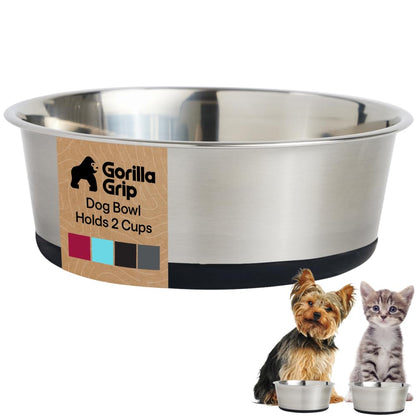 GORILLA GRIP Dog Bowls, Food Grade Stainless Steel, Set of 2, 4 Cup, Black