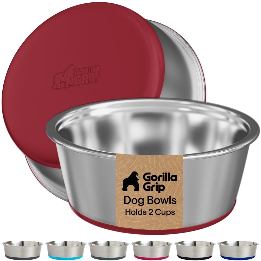 GORILLA GRIP Dog Bowls, Food Grade Stainless Steel, Set of 2, 4 Cup, Black