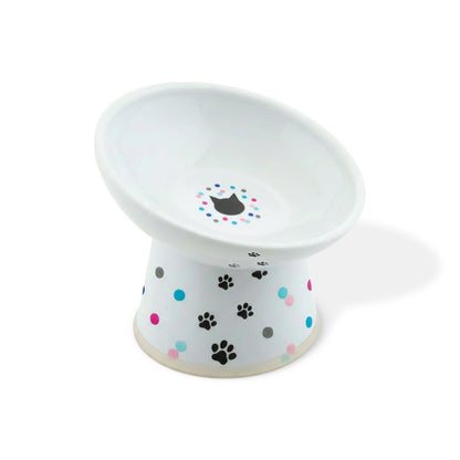 Necoichi Ceramic Elevated Cat Food Bowl, 15° Tilted (Cat, Extra Wide Tilted)