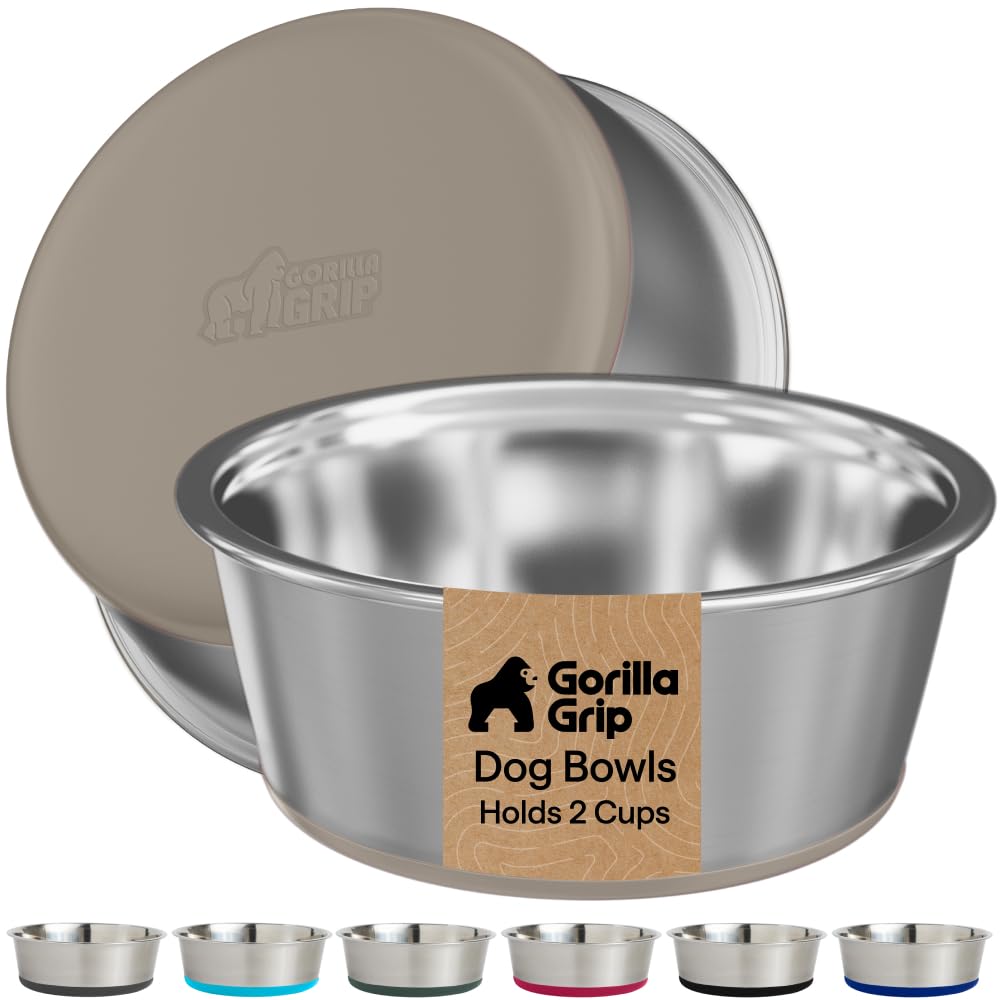 GORILLA GRIP Dog Bowls, Food Grade Stainless Steel, Set of 2, 4 Cup, Black