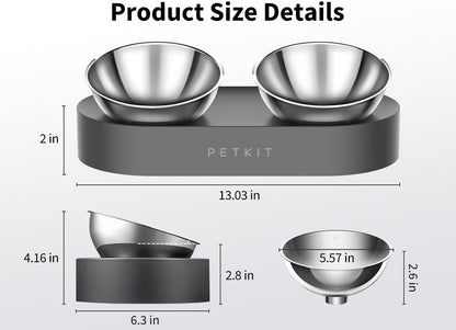 PETKIT 304 Stainless Steel Elevated Cat Bowls&Dog Bowls,Raised Cat Food and Water Bowl Set, Non-Slip, Anti Vomiting 15°Tilted Cat Small Animal Plate