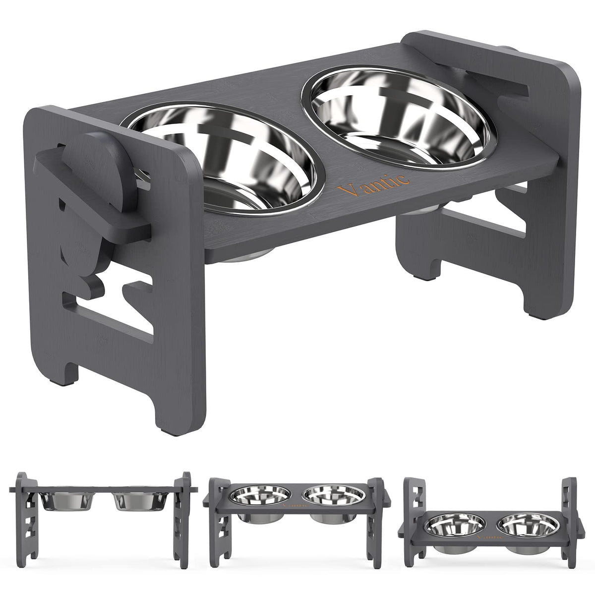 Vantic Elevated Dog Bowls, Raised Dog Bowl Stand Adjustable Small, Natural