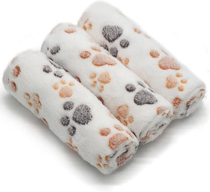 1 Pack 3 Puppy Blankets Super Soft Warm Sleep Mat Grey Cute Print Fluffy Fleece Pet Flannel Throw Dog Blankets for Small Dogs Cats,Star&Bone&Love-Medium(29"x20")
