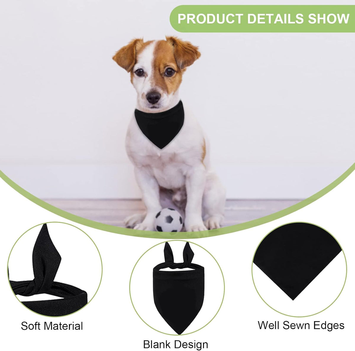 Plain Dog Bandanas, 12 PCS Black Dog Triangle Scarf Washable Pet Bandana for Dogs Cats, Black