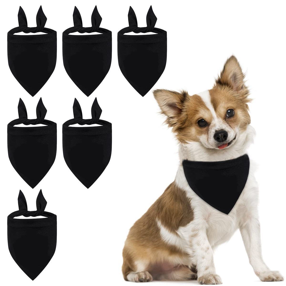 Plain Dog Bandanas, 12 PCS Black Dog Triangle Scarf Washable Pet Bandana for Dogs Cats, Black
