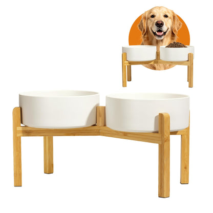 Elevated Ceramic Dog Bowl, 3.6 Cups Dog Food and Water Bowl Set with Stand