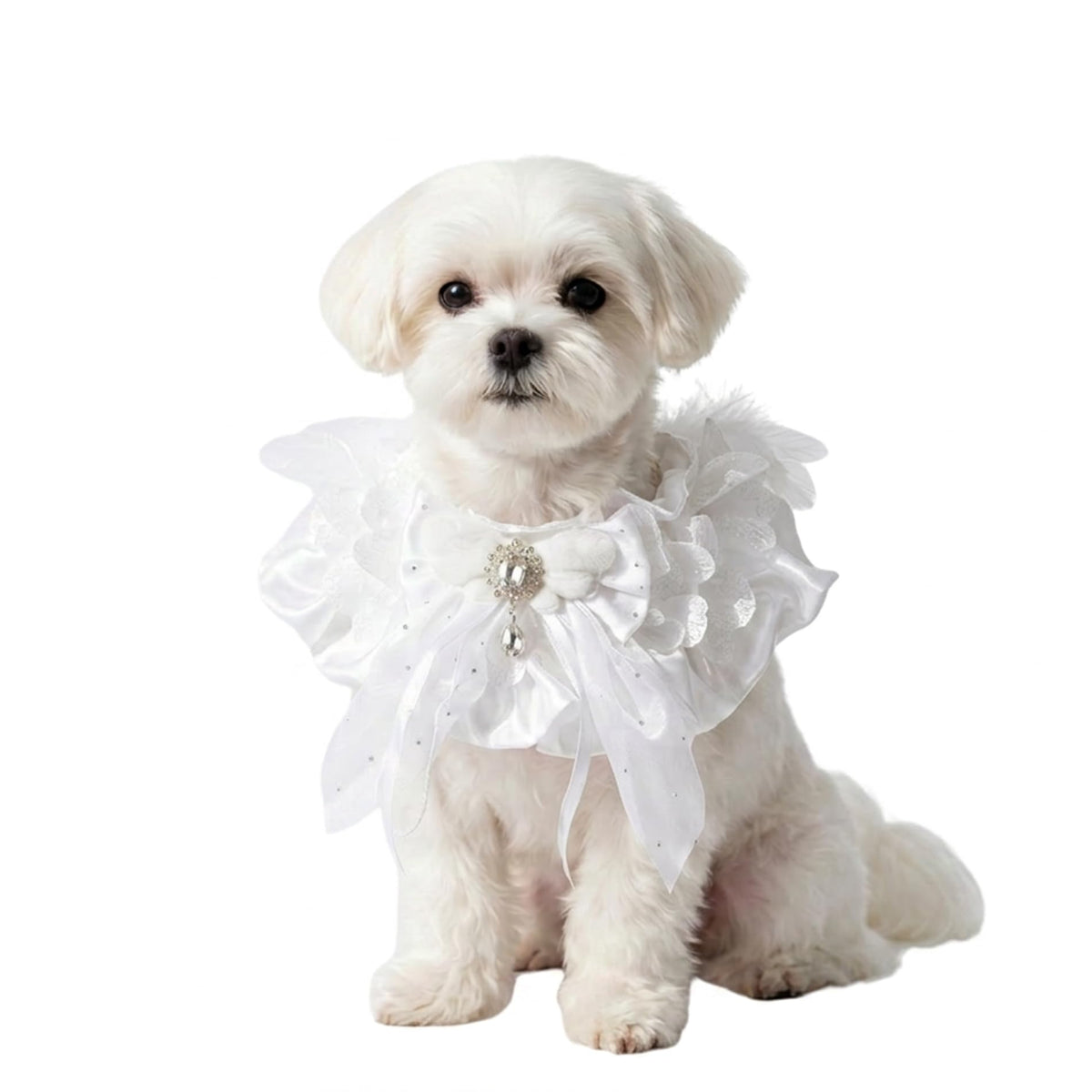 Sweet Lace & Satin Pet Bib, Princess Style Heavy-Duty Bandana with Bow & Floral Accents, Cute Collar for Cats & Small Dogs (Pink&White)