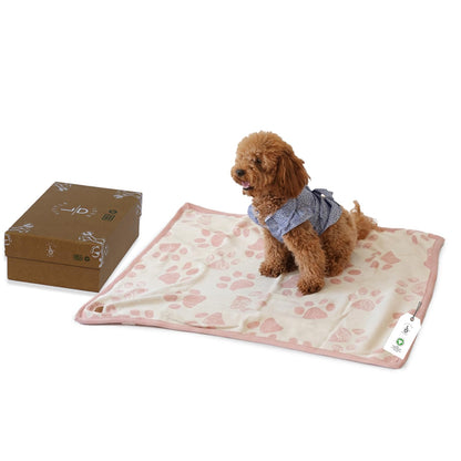 Small Pet Blanket - 100% Organic Cotton, Double Layer Plush Sherpa, Soft Plush, Blue Paw Jacquard Knit, 30"x40", Small Dog Blanket, Ideal Cat Blanket - Soft and Warm