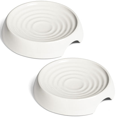CatGuru Cat Bowls, Whisker Friendly Food Bowl for Indoor Cats, Reliefs Whisker Fatigue, Wide Kitten Dish, Non Slip Pet Dishes, Shallow Pet Plates (Marshmallow, (Pack of 2))