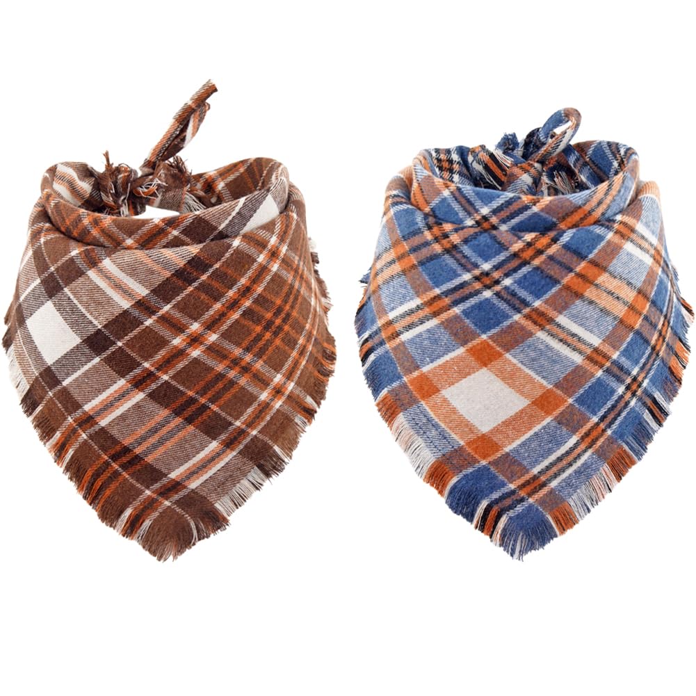 Fall Dog Bandana Autumn Thanksgiving Plaid Reversible Triangle Bibs Scarf Accessories for Dogs Pets