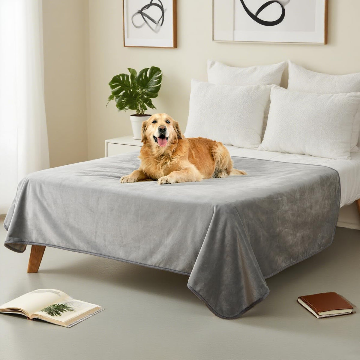 Waterproof Dog Blankets for Large Dogs 50"x60" Dark Grey